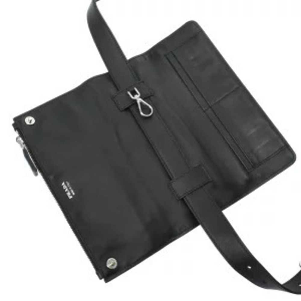 Prada Triangle Shoulder Bag Blue Black Saffiano Leather - Picture 9 of 9